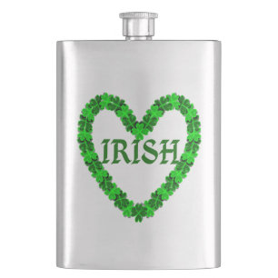 Irish Shamrock Heart Hip Flask
