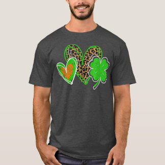 Irish Shamrock Hearts Leopard Lucky Happy St T-Shirt