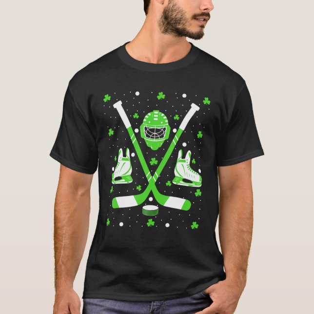 Irish Shamrock Ice Hockey Lover St. Patrick's Day T-Shirt (Front)
