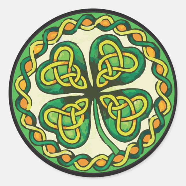 Irish Shamrock in Celtic Knots Classic Round Sticker (Front)