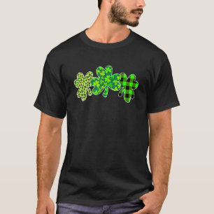 Irish Shamrock Leopard Plaid Green St Patrick S Da T-Shirt