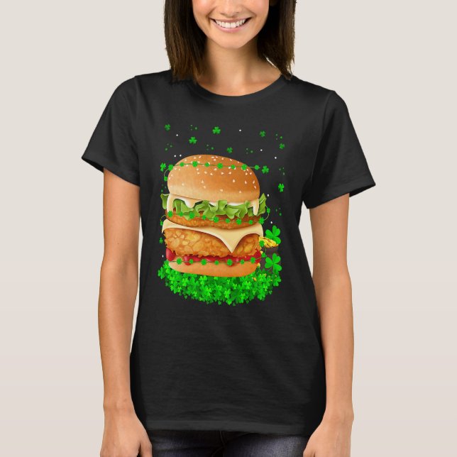 Irish Shamrock Leprechaun Burger St Patrick's Day T-Shirt (Front)