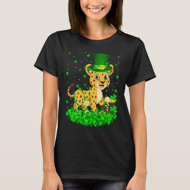 Irish Shamrock Leprechaun Cheetah St Patrick's Day T-Shirt (Front)