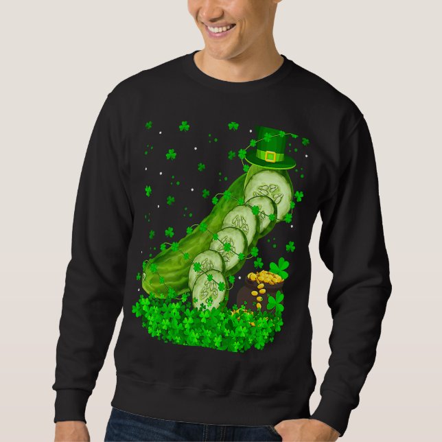 Irish Shamrock Leprechaun Cucumber St Patrick's Da Sweatshirt (Front)