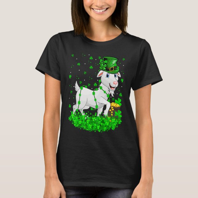 Irish Shamrock Leprechaun Goat St Patrick's Day T-Shirt (Front)