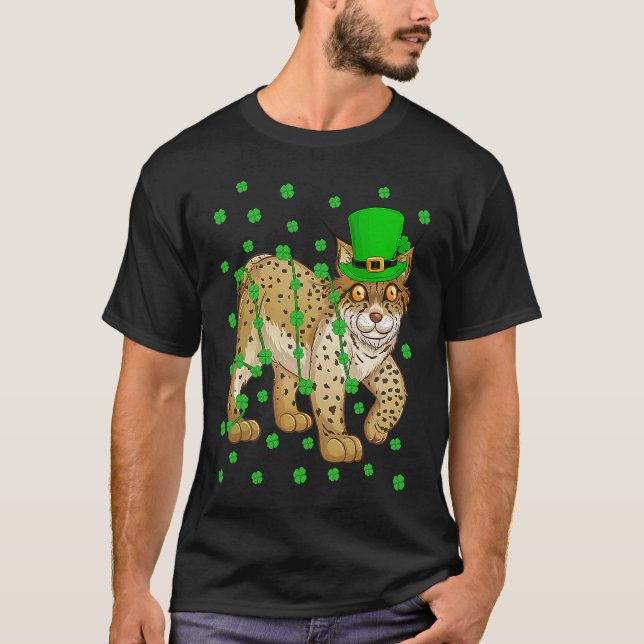 Irish Shamrock Leprechaun Lynx St Patrick's Day T-Shirt (Front)