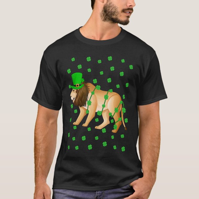 Irish Shamrock Leprechaun Mountain Lion St Patrick T-Shirt (Front)