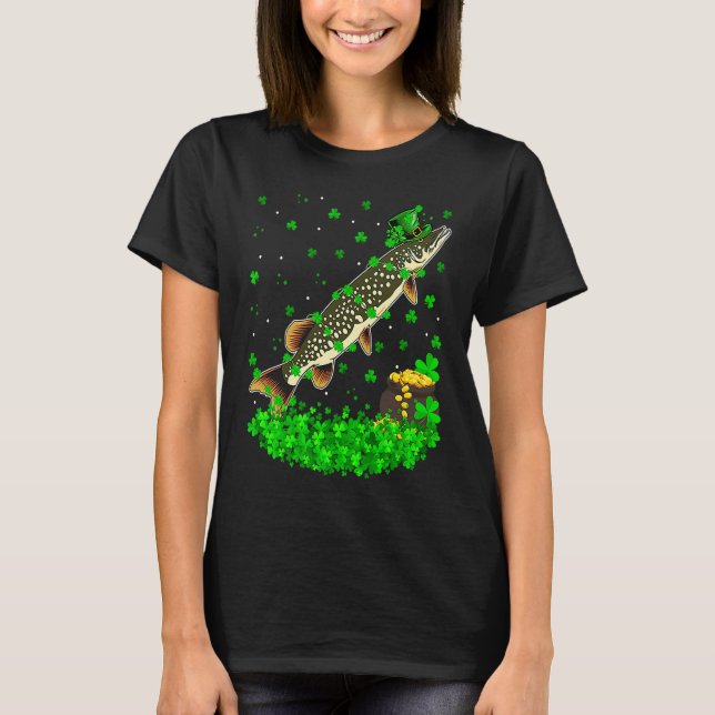 Irish Shamrock Leprechaun Pike Fish St Patrick's D T-Shirt (Front)