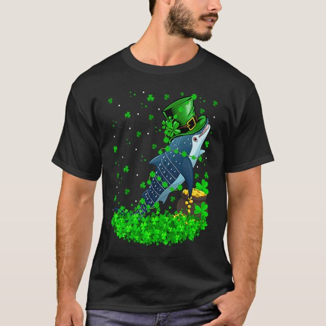 Irish Shamrock Leprechaun Whale Shark St Patrick's T-Shirt (Front)
