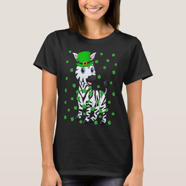 Irish Shamrock Leprechaun Zebra St Patrick's Day T-Shirt (Front)