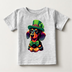 Irish Shamrock Lucky Dachshund Dog Patricks Day Baby T-Shirt