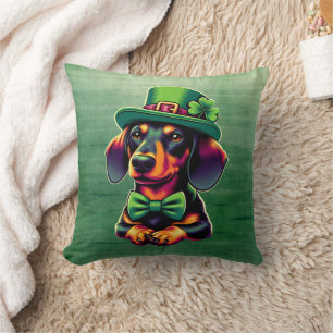 Irish Shamrock Lucky Dachshund Dog Patricks Day Cushion