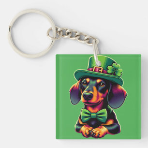 Irish Shamrock Lucky Dachshund Dog Patricks Day Key Ring