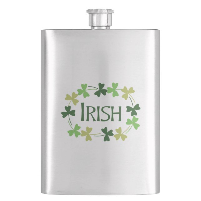 Irish Shamrock Oval  Hip Flask (Front)