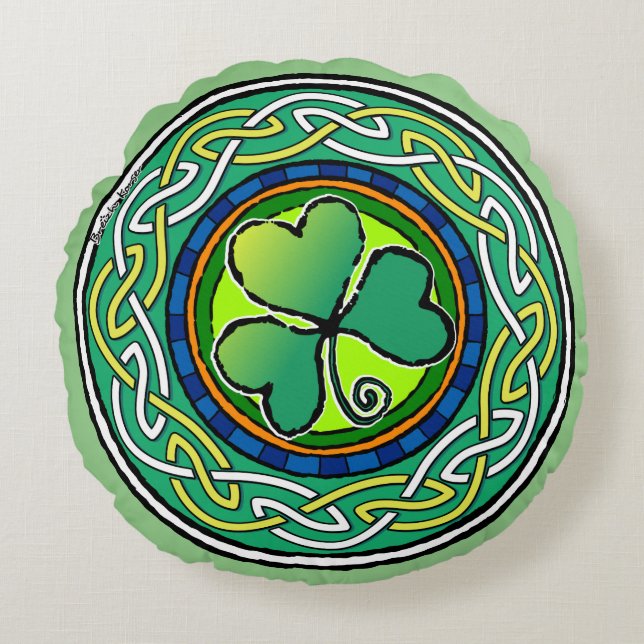 Irish shamrock round cushion (Front)