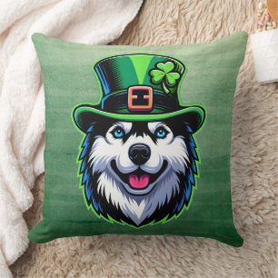 Irish Shamrock Siberian Husky Dog St Patricks Day Cushion