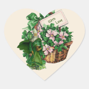 Irish Shamrock St. Patrick Floral Basket Religious Heart Sticker