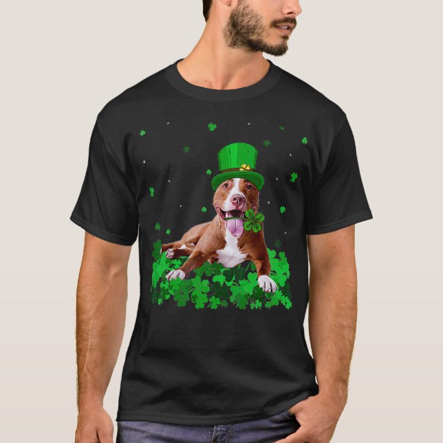 Irish Shamrock St Patricks Day Pitbull Cool T-Shirt (Front)
