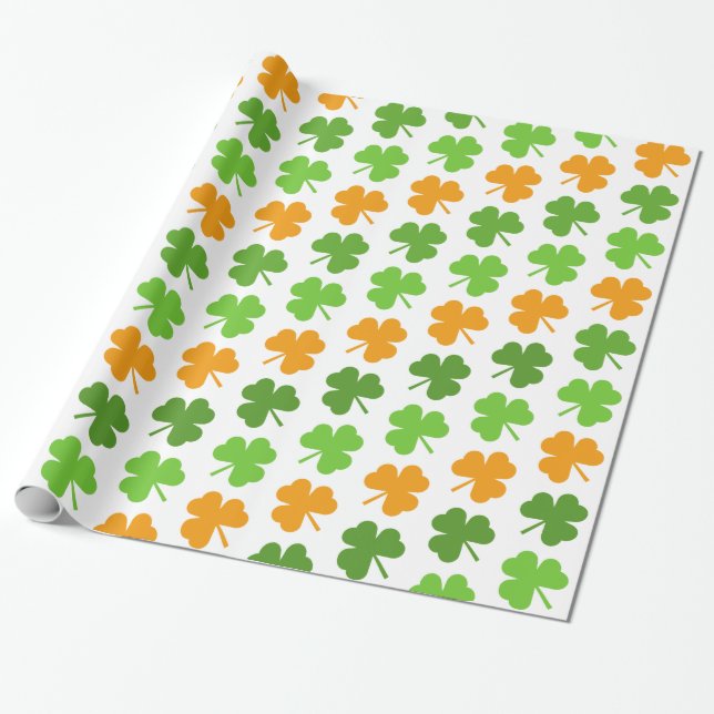 Irish Shamrock St. Patrick's Day Wrapping Paper (Unrolled)
