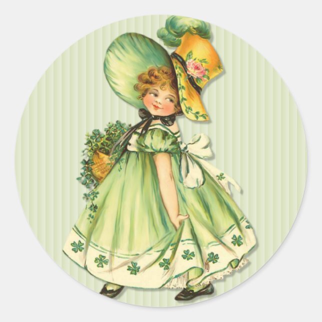 Irish Shamrock Stroll Classic Round Sticker (Front)