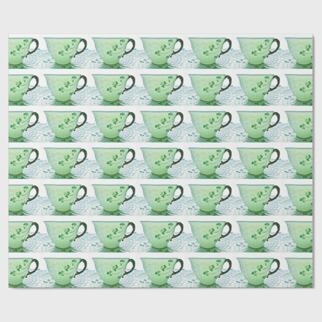 Irish Shamrock Tea Cup Wrapping Paper (Flat)