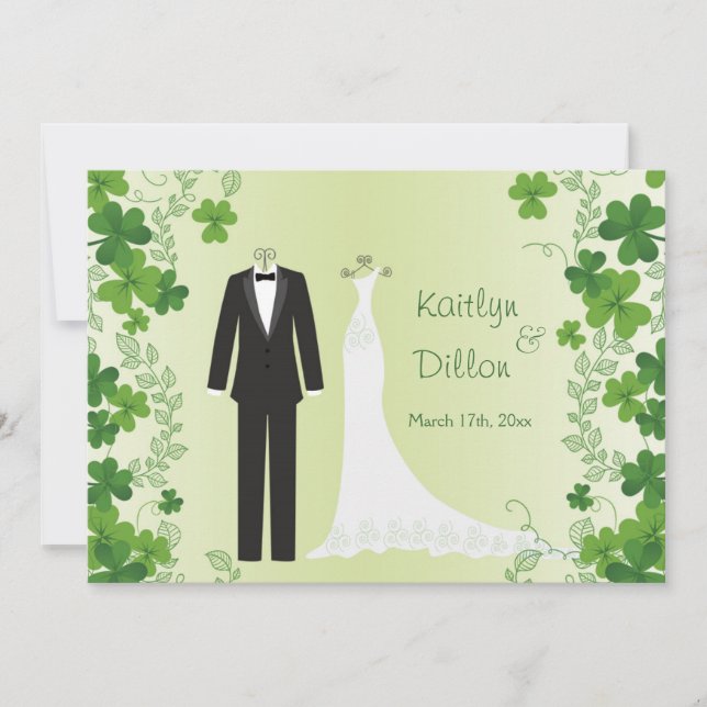 Irish shamrock, tuxedo & gown Wedding Shower Invitation (Front)