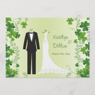 Irish shamrock, tuxedo & gown Wedding Shower Invitation