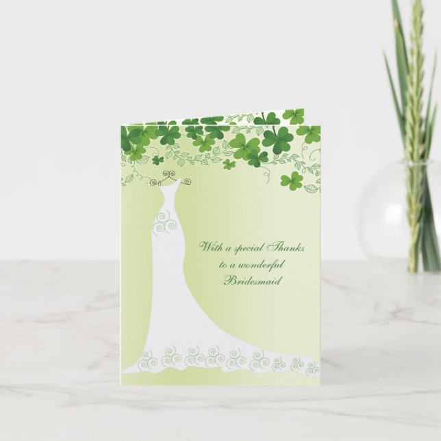 Irish Shamrock, wedding gown Bridesmaid Thank you (Front)