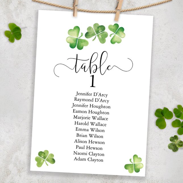 Irish shamrock wedding table plan, seating card (Creator Uploaded)