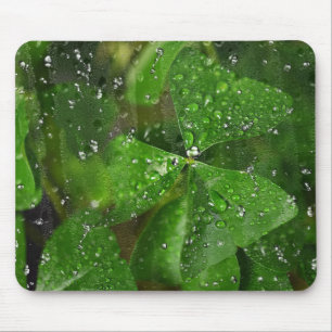Irish shamrock with raindrops mouse pad