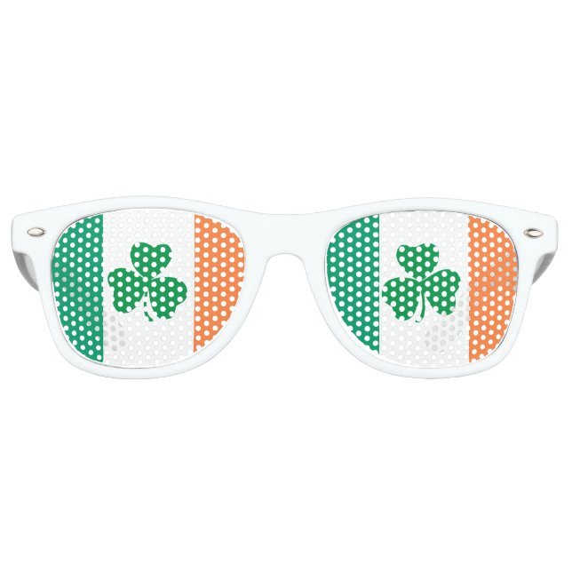 Irish Shamrocks and Irish Flag Retro Sunglasses (Front)