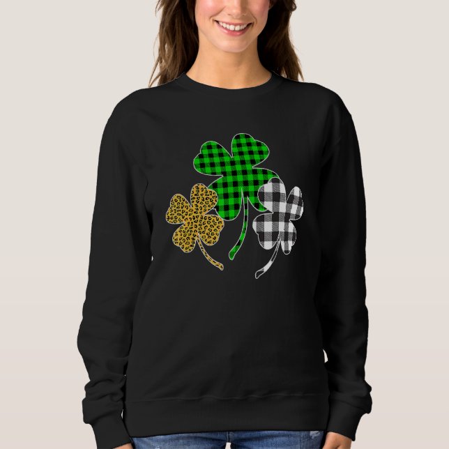 Irish Shamrocks Leopard Buffalo Plaid St Patrick's Sweatshirt (Front)