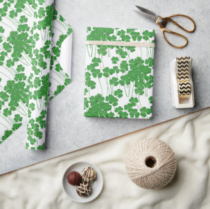 Irish Shamrocks On White Wrapping Paper