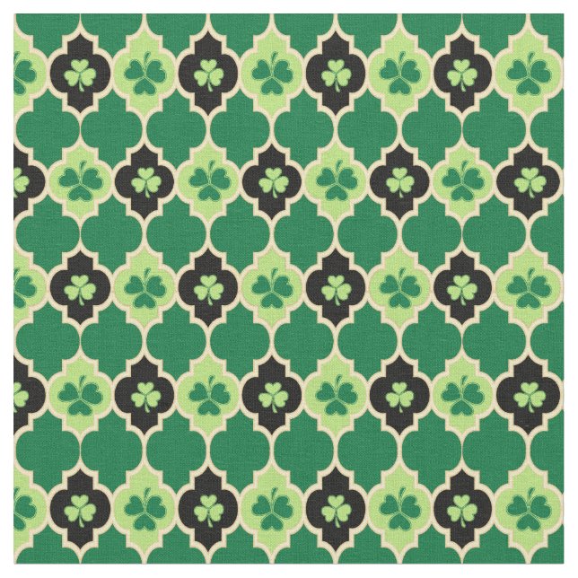 Irish Shamrocks Quatrefoil Fabric (Close Up)