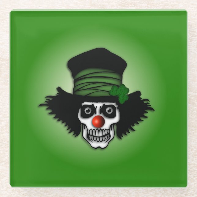 Irish Skeleton Clown Green Glass Coaster (Front)