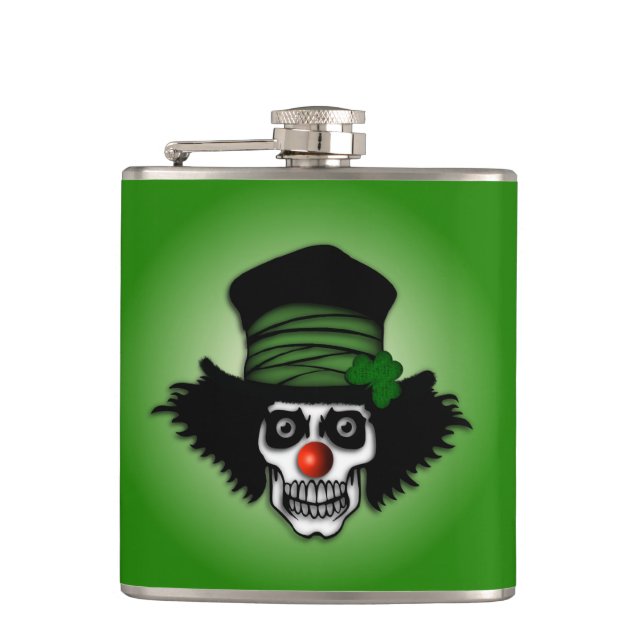 Irish Skeleton Clown Green Hip Flask (Front)