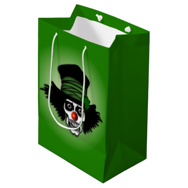 Irish Skeleton Clown Green Medium Gift Bag (Front Angled)