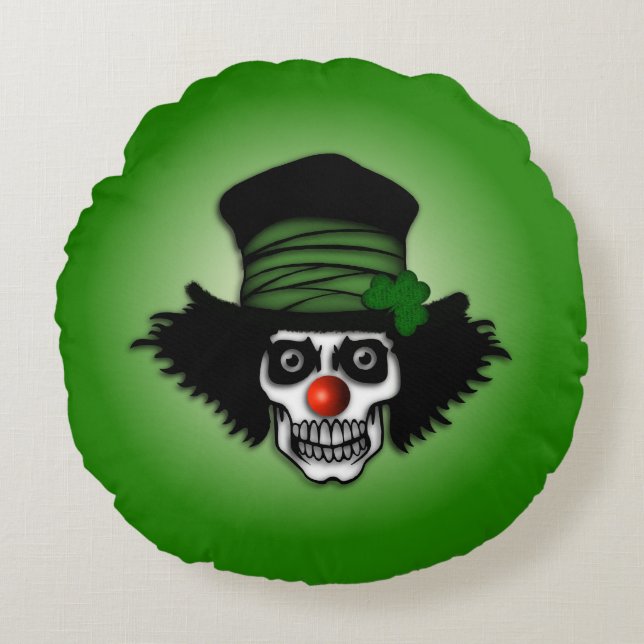 Irish Skeleton Clown Green Round Cushion (Front)