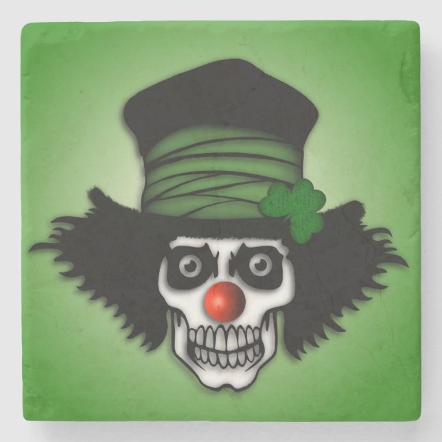 Irish Skeleton Clown Green Stone Coaster (Front)