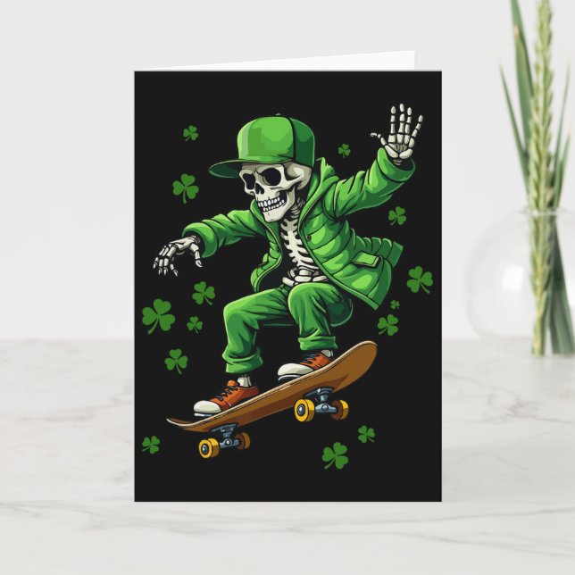 Irish Skeleton On Skateboard Funny Saint Patricks  Card (Front)
