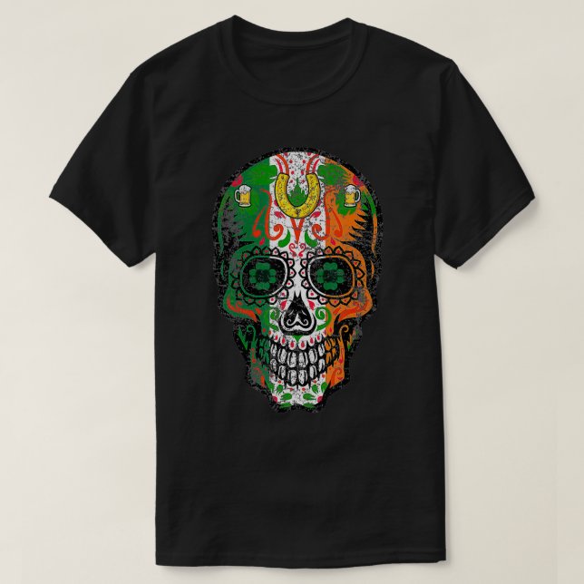 Irish Skull St Patricks Day  T-Shirt (Design Front)