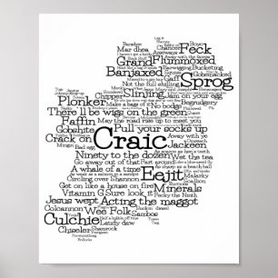 Irish Slang Word Art Map Poster