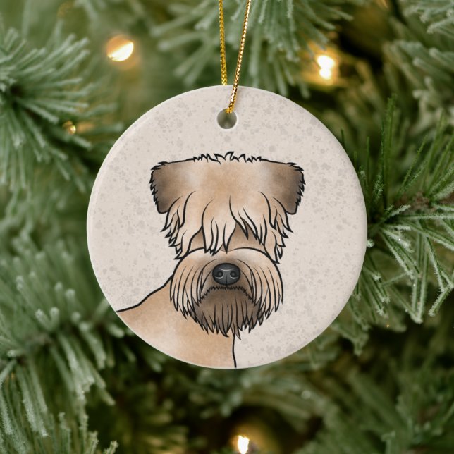 Irish Soft-Coated Wheaten Terrier Cartoon Dog Head Ceramic Ornament (Tree)