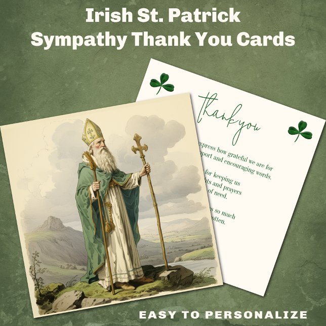 Irish St. Patrick Religious Sympathy Condolence Thank You Card (Easy to personalize St. Patrick Sympathy Thank you cards)
