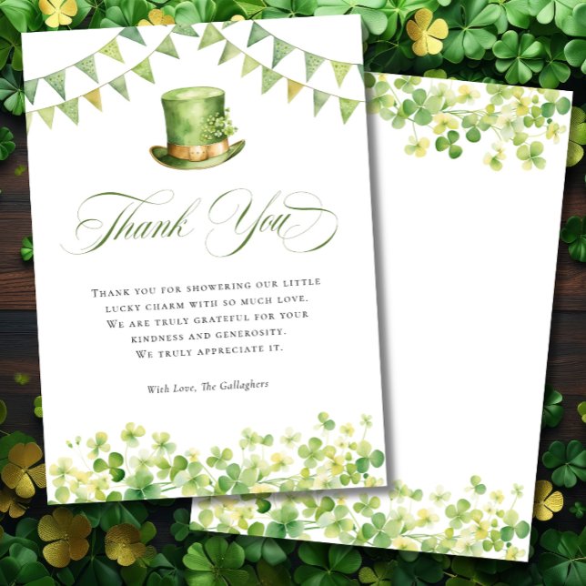 Irish St Patrick's Baby Shower Green Shamrock Thank You Card (Irish St Patrick's Baby Shower Green Shamrock Thank You Card)