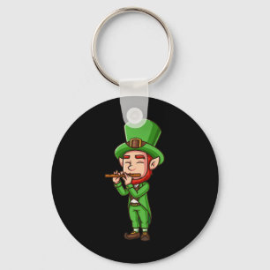 Irish St Patricks Day Leprechaun Playing Flute Fun Key Ring