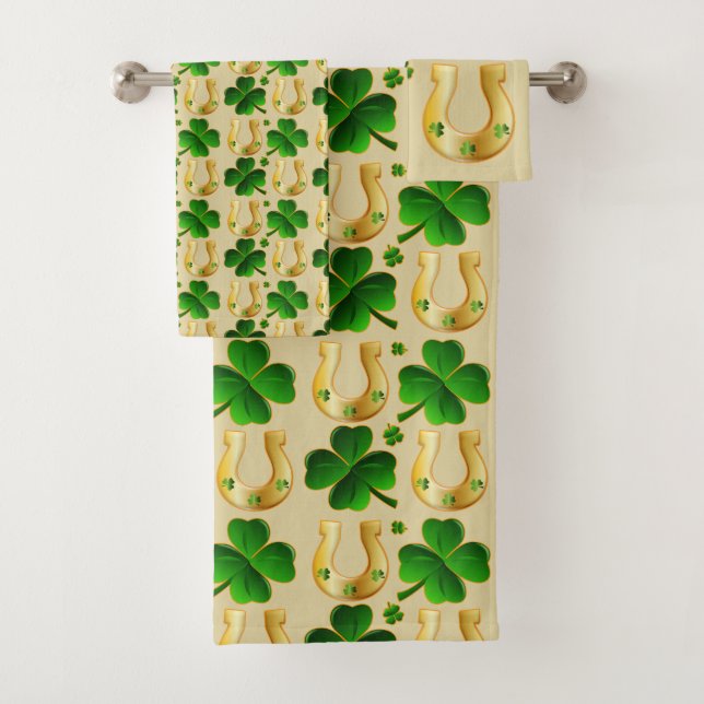 Irish St. Patricks Day Lucky Pattern Bath Towel Set (Insitu)