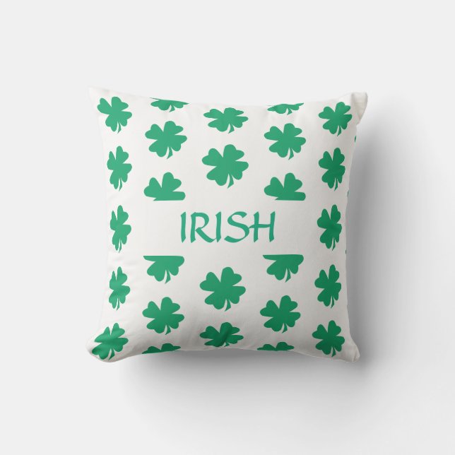 Irish St Patrick's Day Shamrock Leaf Pattern Green Cushion (Front)