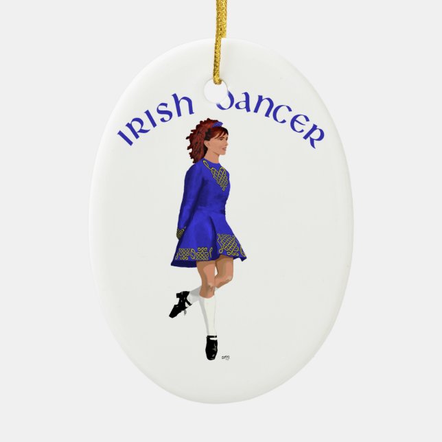 Irish Step Dancer - Blue Ceramic Tree Decoration (Front)