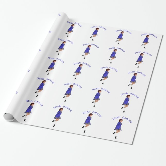 Irish Step Dancer - Blue Wrapping Paper (Unrolled)